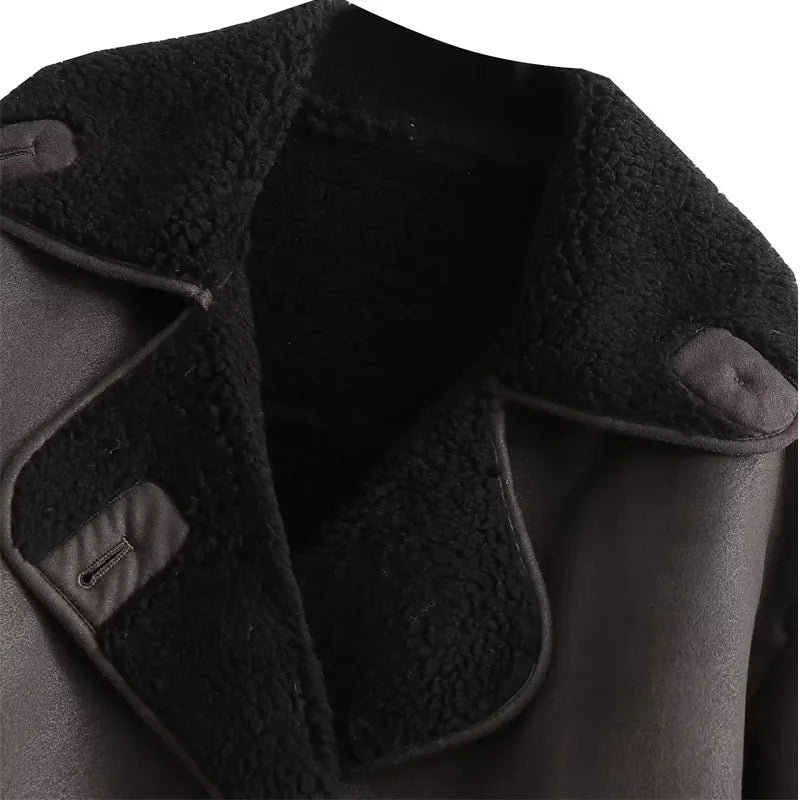 MUJER 2025 Frau Dicke Faux Leder Jacken für Frauen Herbst Winter Warme Mäntel Weibliche Demi-saison Plüsch Jacke Frauen Outer