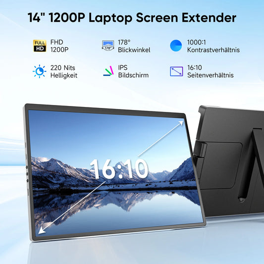 Dopesplay 14.1 inch Portable Monitors 1200P HDR External Screen Extender for Laptop XBox PS4 5 Second Display up to 17.3 Laptops.