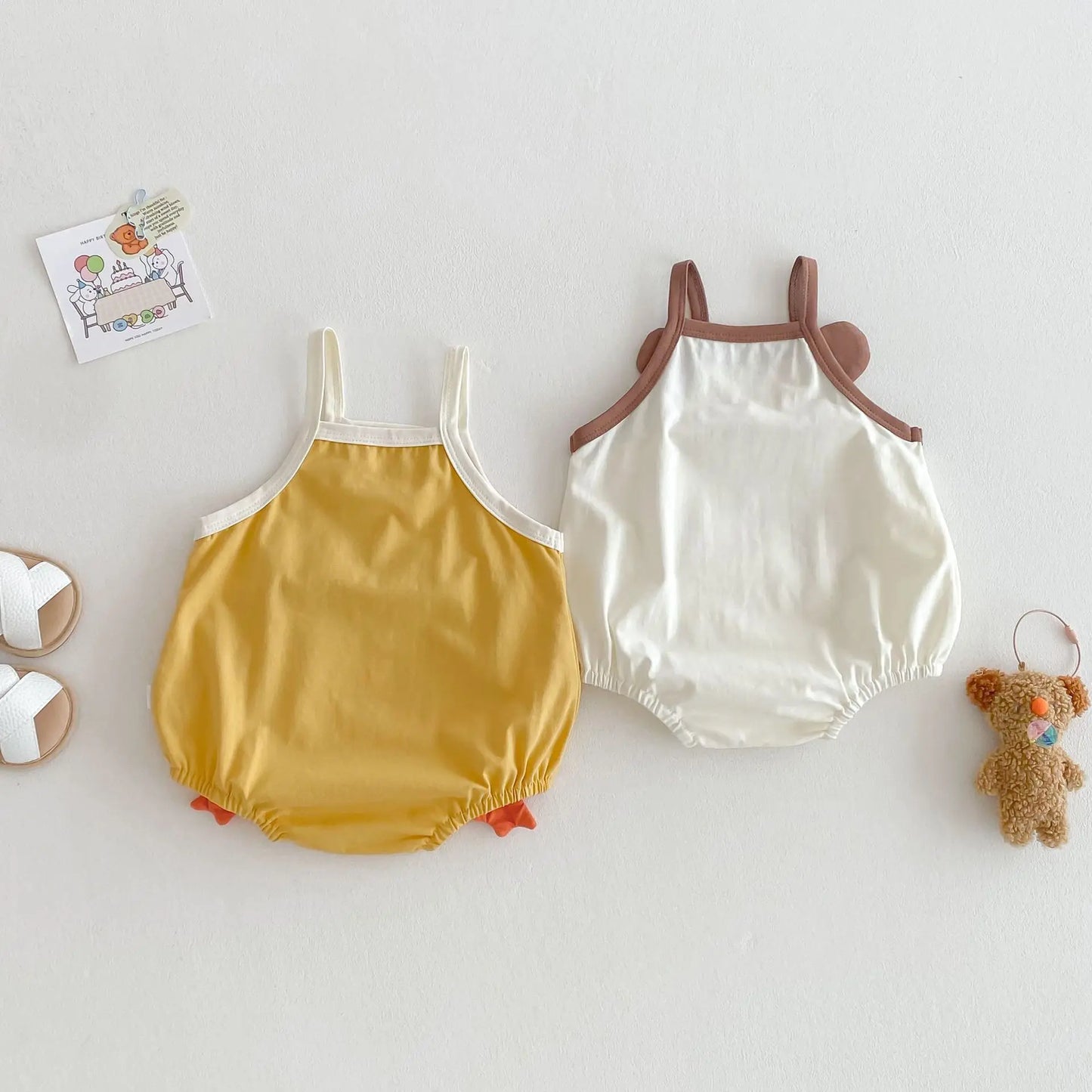 0–2 Jahre Baby-Strampler aus Baumwolle mit Tier-Cartoon-Motiv – bezaubernde Enten- und Bären-Designs – weich und bequem für Babykleidung