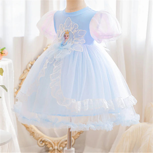 Mädchen Schneekönigin Spitze Schleife Prinzessin Kleid Elsa Cosplay Disney Performance Kleidung Kinder Halloween Karneval Party Fee Outfits.