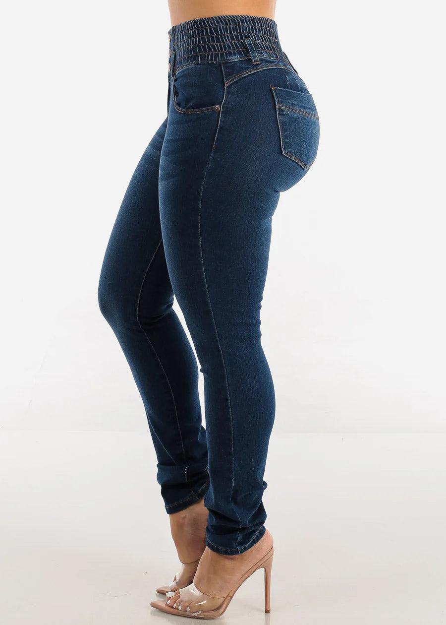 Jeans-Bleistifthose für Damen, 2025, dünne Hose, hohe Taille, Stretch, gewaschen, Distressed-Taschen, Knöpfe, Vintage-Denim, Streetwear