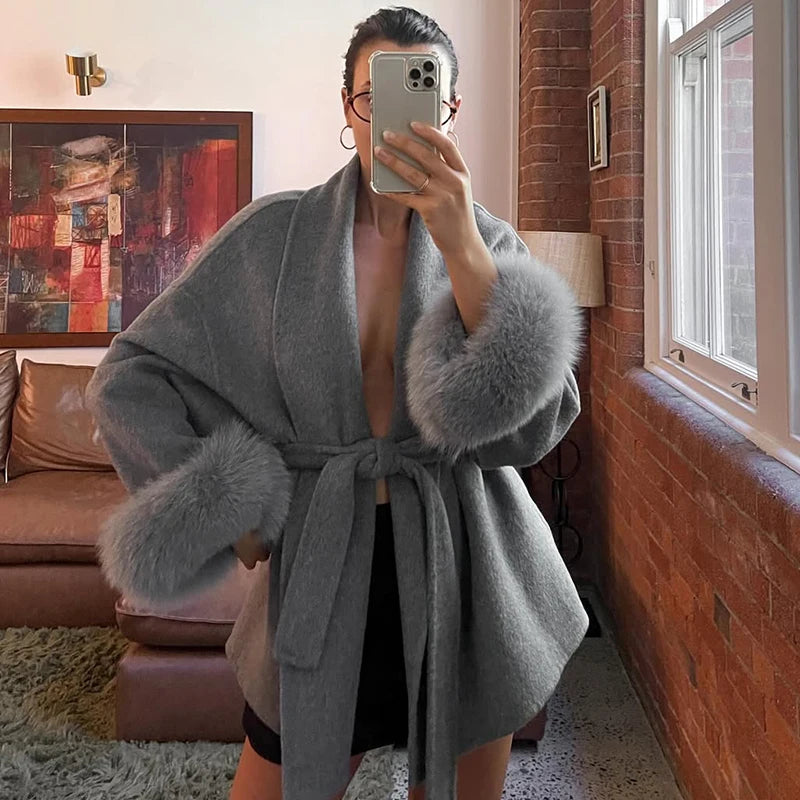 Tornova 2025, neuer Fuchspelz-Wollmantel für Damen, kurzer Mantel, Bürodame, abnehmbar, elegant, doppelseitiger Wollmantel, Strickjacke