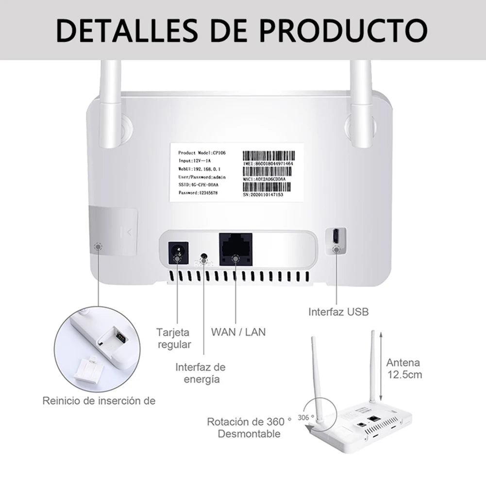 WiFi Router 300Mbps 4G Router Wireless Modem External Antenna with Sim Card Slot EU Plug Internet Connection.