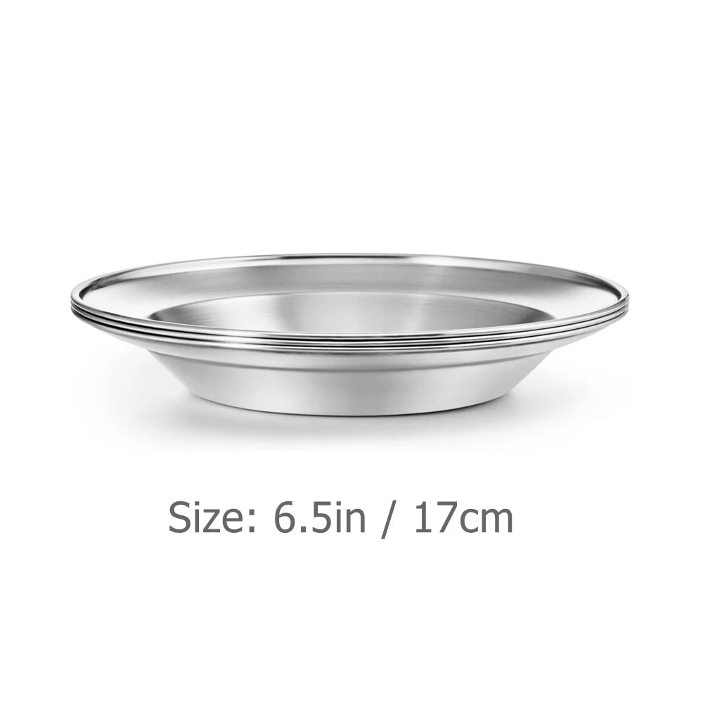 3pcs Stainless Steel Plate Set 8 inch 6 inch Ultra-Portable Dinnerware Set Plates for Outdoor Camping Hiking Picnic BBQ Beach.