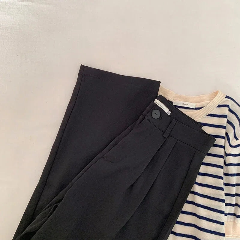 Hohe Taille Frauen Anzug Hosen fallen gerade Büro Damen koreanische Mode Hosen lässig Knopf lose weibliche schwarze Hosen neue 2024