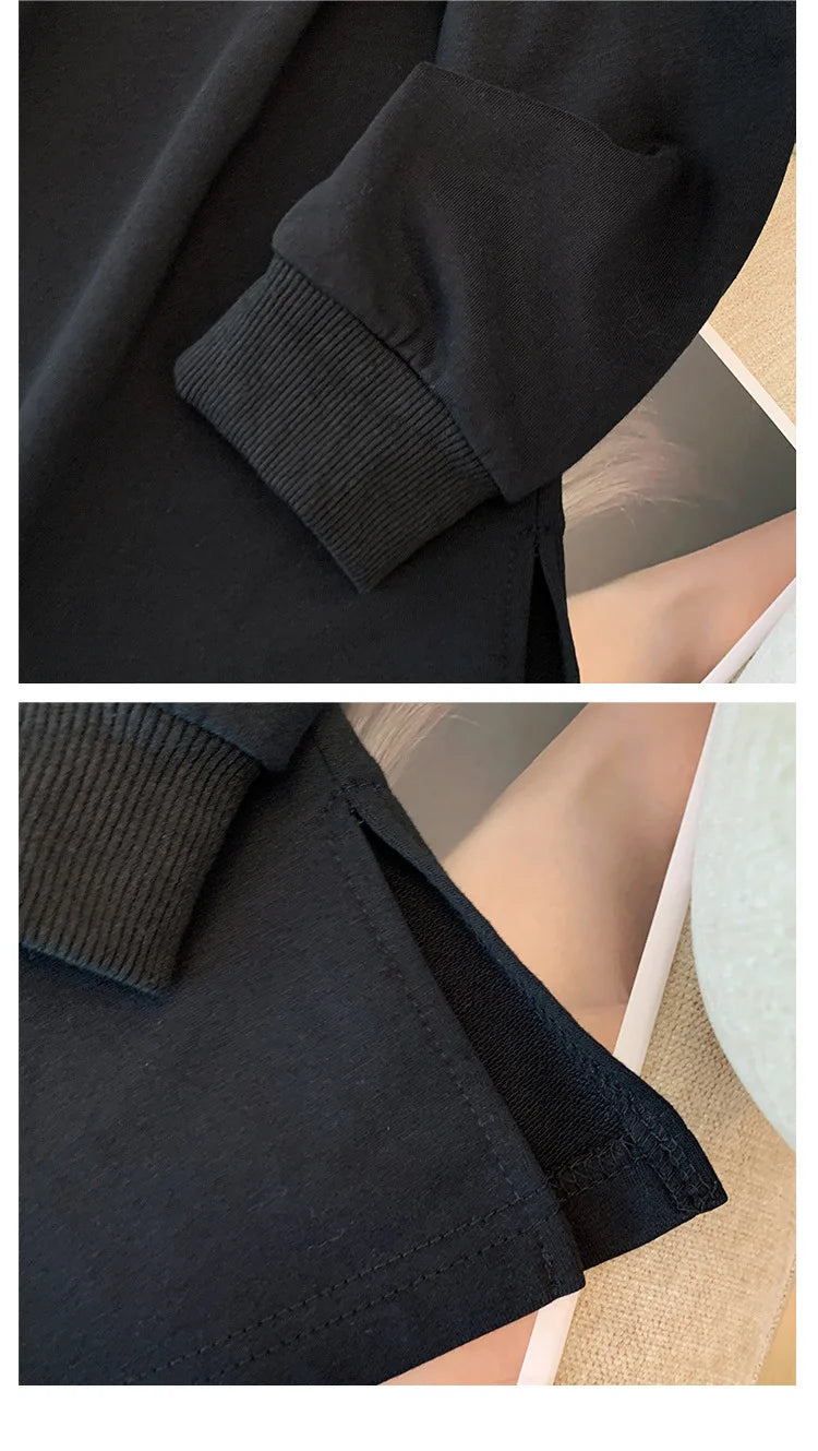 150 kg Übergröße Damen Büste 155 Frühling Herbst Lose Sweatshirt mit hellem Diamantherz Schwarz 5XL 6XL 7XL 8XL 9XL