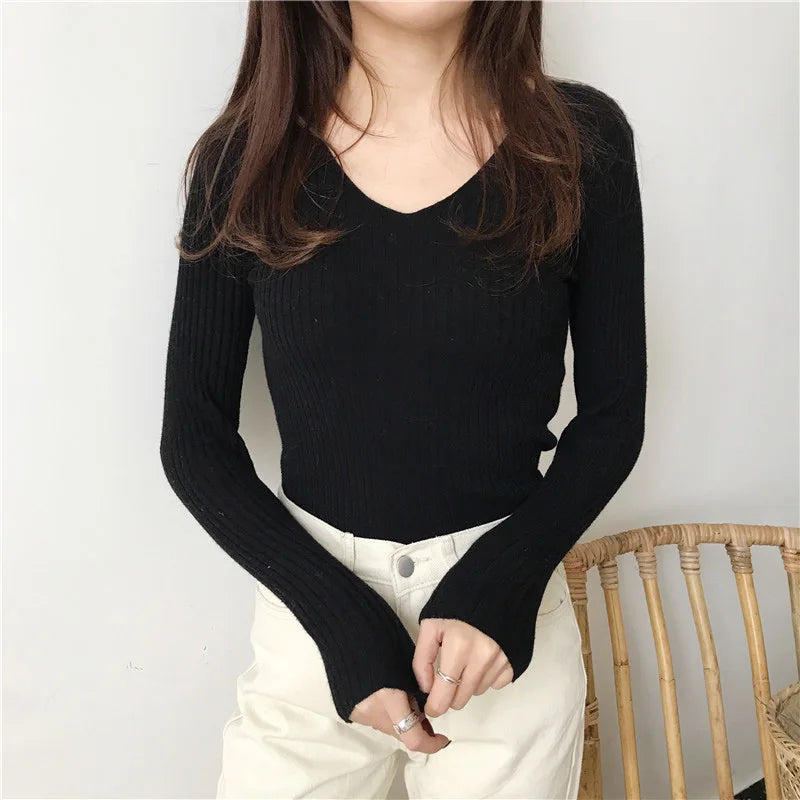 Koreanische Herbst V-ausschnitt Pullover Gestrickte Mode Pullover 2025, Schlank Winter Tops Für Frauen Pullover Jumper Pull Femme Truien Dames