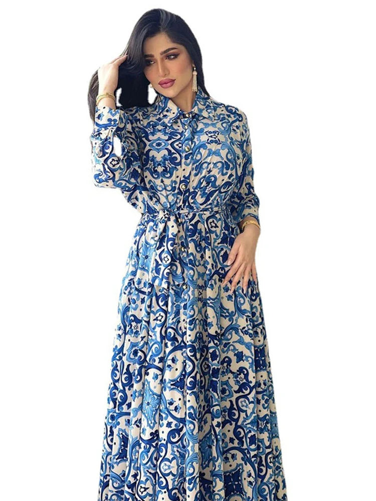 Eid mubarak abaya kleid dubai muslimische frauen drucken blaue hijab kleider truthahn islamische kleidung kaftan marocain vestido musulmane