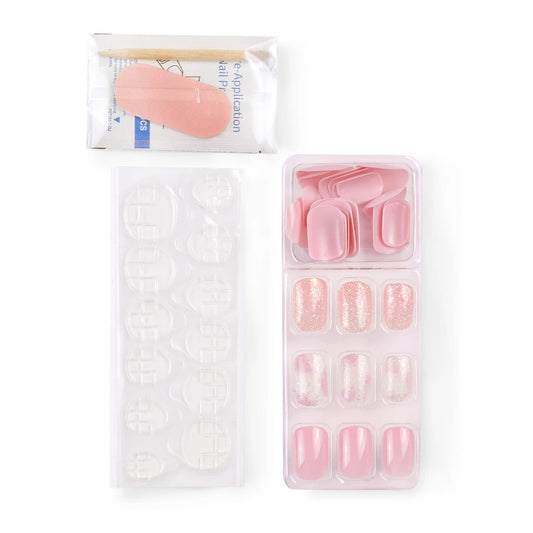 Press on Nails Short Square Fake Nails Designs Nude Glitter Full Cover Stick on Nails Bling Sequins Nails for Women and Girls.