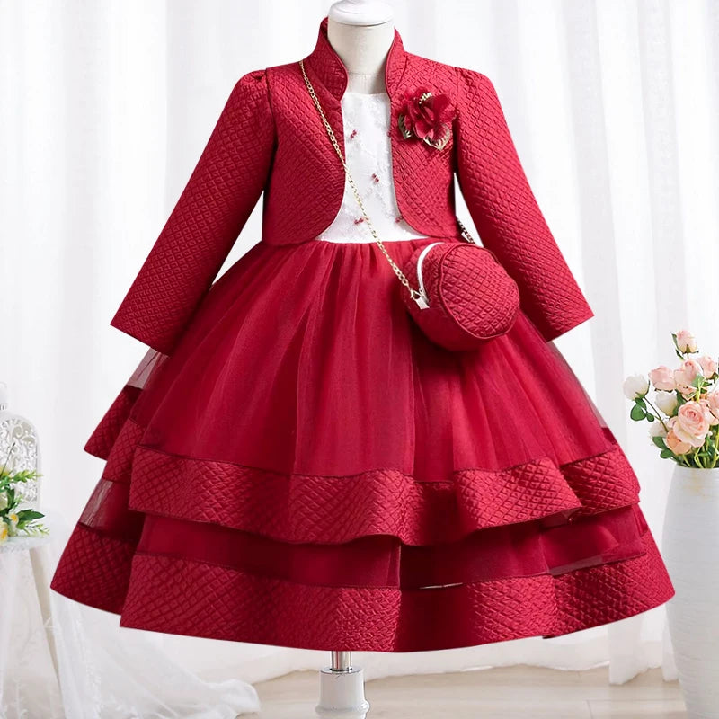 Neues Herbst/Winter Langarm-Partykleid, elegantes Mädchen-Stickerei, Weihnachts-Performance-Kleid, Geschenktüte für Kinder im Alter von 3–11 Jahren