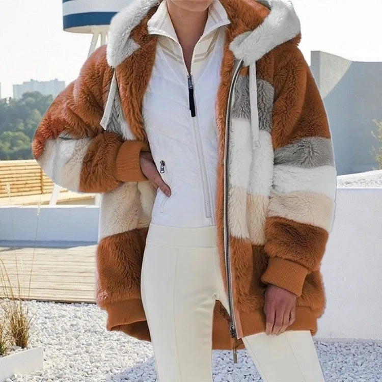 Übergroße Jacke für Frauen 2023 Neue Herbst Winter Warme Plüsch Tasche Mit Kapuze Streetwear Lose Dame Oberbekleidung Mantel Roupas Feminina