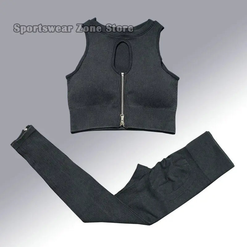 Yoga Suit High Waist Leggings Running Training Tights Sports Outfits Long Sleeve Crop Top Bra Seamless Fitenss Set Fitness Wear