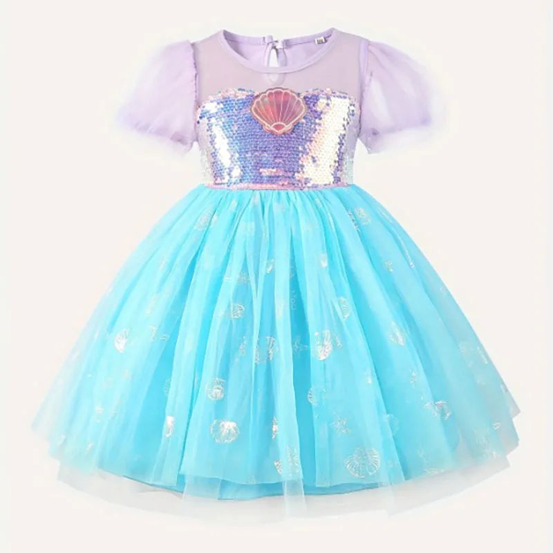 Mädchen Prinzessin Kleider Meerjungfrau Motto Party Sling Mesh Rock Pailletten Leistung Kostüm Geburtstag Kinder Kleidung Perle Säuglings Kleid