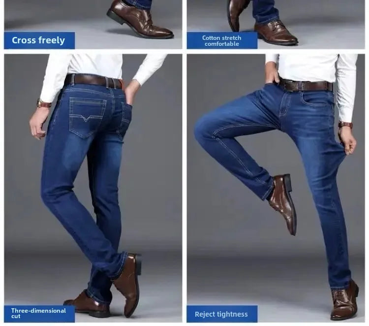 Elastische Jeans für Herren, Frühling und Herbst, lockere Passform, gerades Bein, vielseitige Hose, verschleißfest, lässige Konstruktion, Bienenhose, Sommer