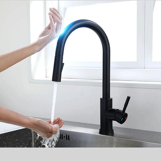 DQOK Kitchen Faucet Pull Out Brushed Nickle Sensor Stainless Steel Black Smart Induction Mixed Tap Touch Control Sink Tap