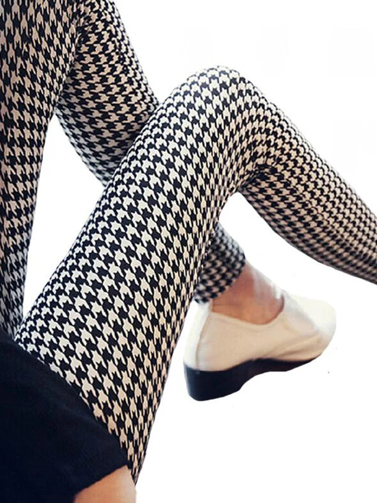 CUHAKCI Mode Plaid Druck Leggings Frauen Sexy Fitness Leggins Grid Floral Streifen Hosen Hohe Taille Bleistift Hosen