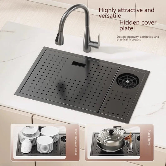 Stainless Steel Hidden Sink Bar Kitchen Sinks Small Single Slot with Lid Touring Car Multifunctional Wash Basin Balcony Garden