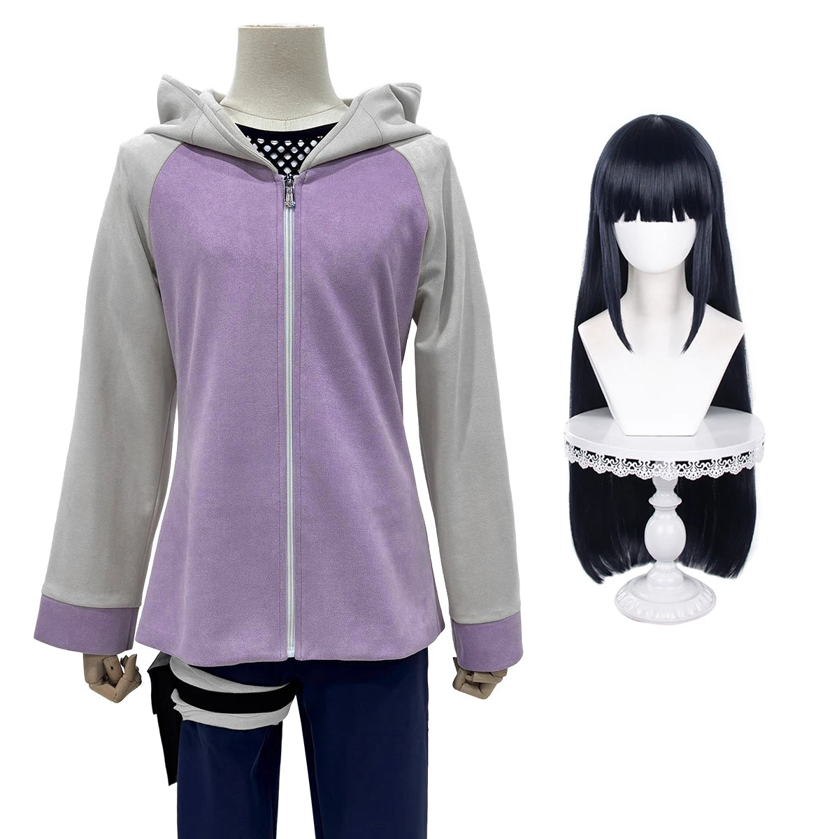 HOLOUN Anime Hyuga Hinata Cosplay Kostüm Perücke Trainingsanzug Hosen Fisch Net Top Bein Beutel Cos Konvention Täglichen Verschleiß Geschenk