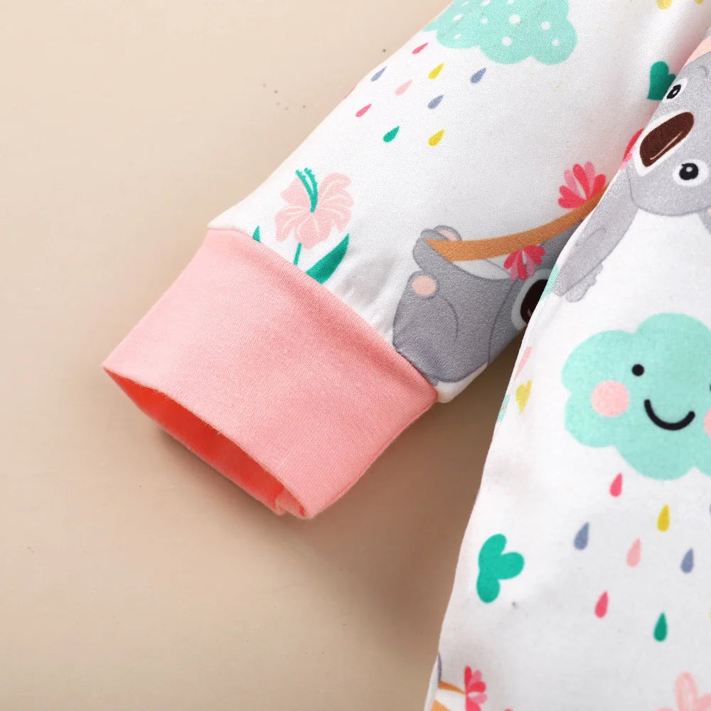Neugeborenes Baby-Body für Mädchen, süßer kleiner Koala-Body + Stirnband, 2 Stück, passend für 1–12 Monate, Baby-Frühlings- und Herbst-Crawler-Anzug