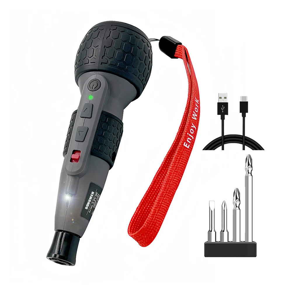 Leistungsstarker Mini-Elektroschrauber, Mini-Bohrmaschine, 3-stufiges Drehmoment, Typ C, LED-Licht, Stiftstil, Heimwartung, einfach für Anfänger