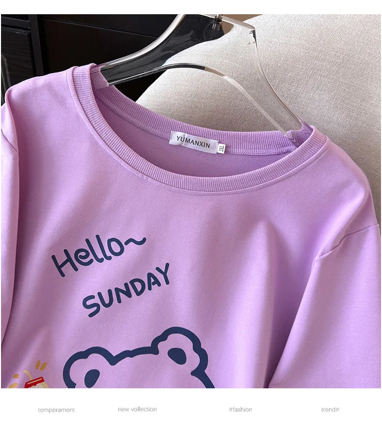 170 kg Plus Größe Damen Büste 170 Frühling Herbst Lose Langarm Cartoon Print Pullover Sweatshirts 4XL 5XL 6XL 7XL 8XL 9XL