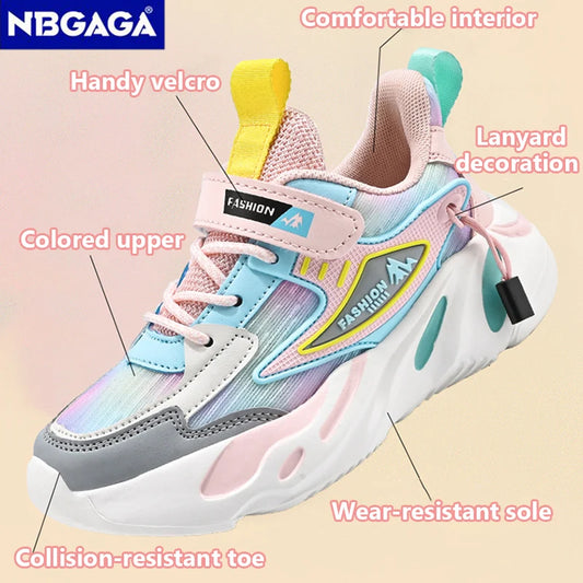 Fashion Children Shoes Girls Sneakers School Sports Summer Mesh Breathable For Kids Tennis Casual Shoes.
