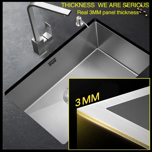 Large Size Single Kitchen Sink Handmade Brushed 304 Stainless Steel 3mm Thickness Single Bowl Bar Counter Kitchen Kinks