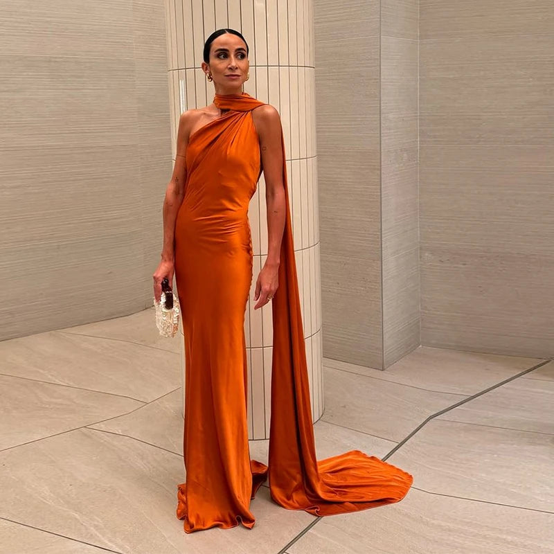 Band hängenden Hals lange Kleider schräg Schulter schnüren rücken frei seidig Satin Temperament Slim Fit Neck holder Frau Fischschwanz Kleid