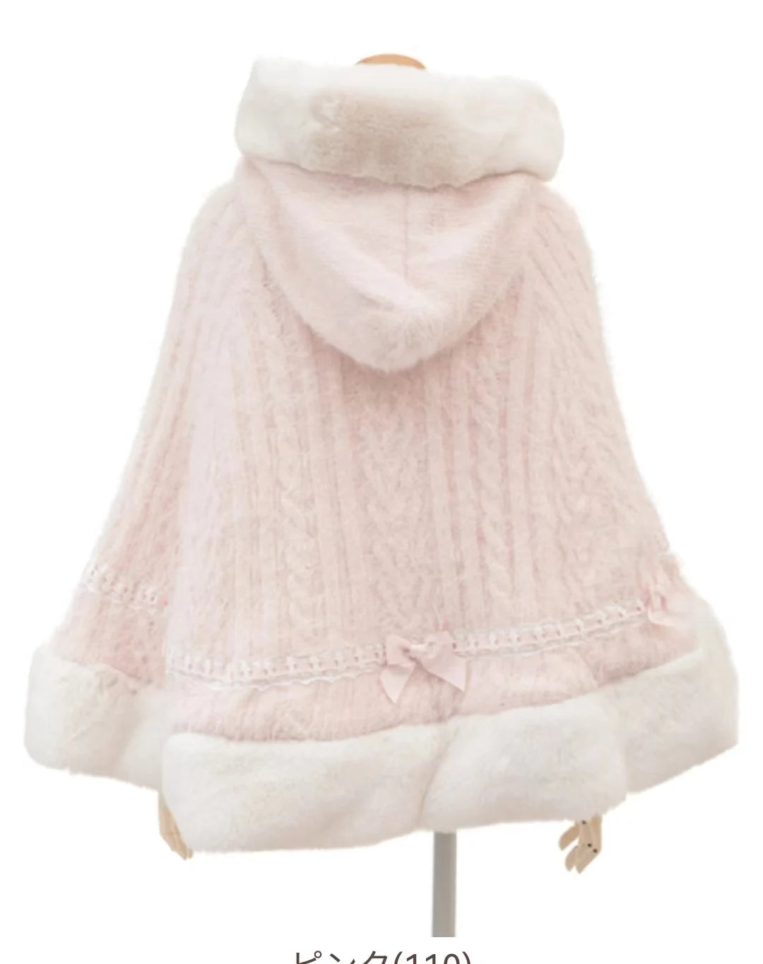 Japanische Liz Süße Prinzessin Faux Kaninchen Fell Cape Mantel Frauen Herbst Winter Pelz Jacke Lose Uhr Strass Bogen Mit Kapuze Mantel