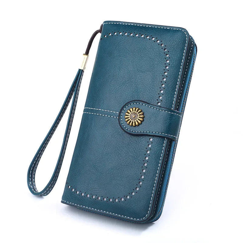Fashionable new hollow out coin purse for women's oily leather phone bag, long zipper handbag,coin bag Triple fold ladies wallet
