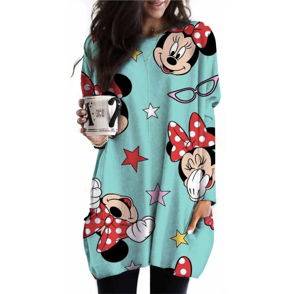 Frauen Frühling und Herbst Neue S-3XL Große T-shirt Einfarbig Lange Hülse Lose Disney der Mickey Maus Casual Harajuku Taille t-sh