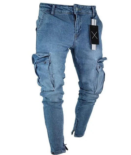 Spring New Hot Sale Stretch Men's Jeans Fashion Trendy Casual Knee Wear-Resistant Comfortable Zipper Feet Skateboard Pants.