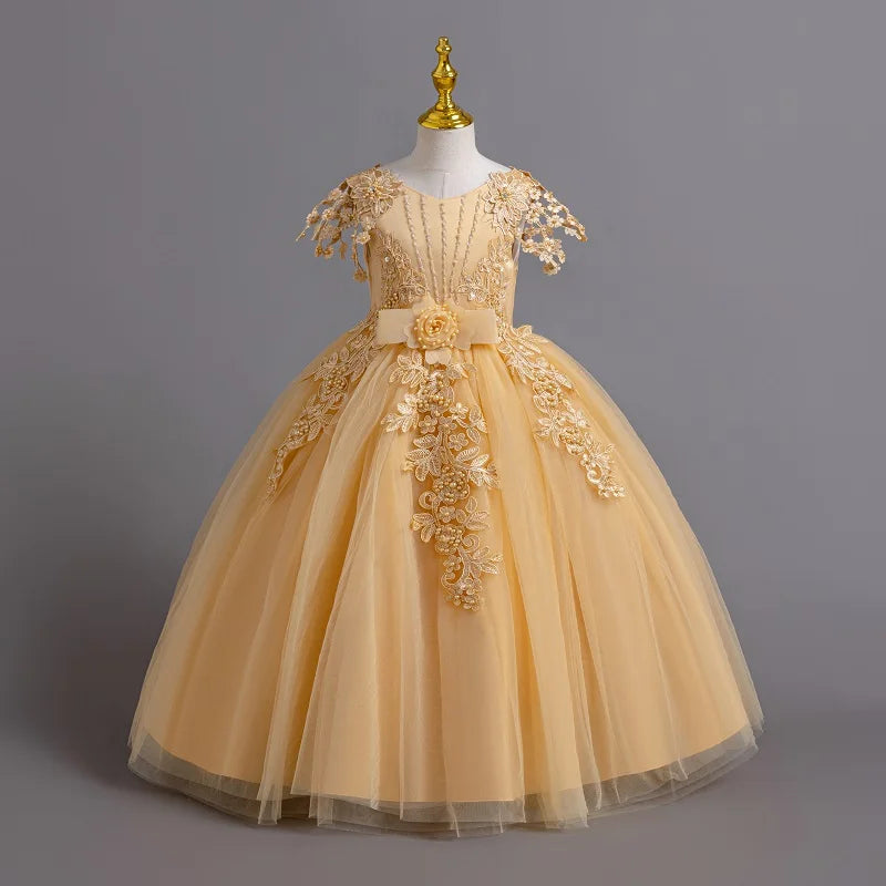 Prinzessin Mädchen Kommunion Geburtstags feier Tanz Leistung Pailletten schwarz Kleid Mädchen Hochzeit Brautjungfer Party Langarm Kleid