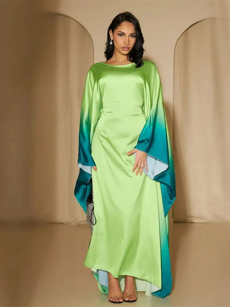 Gradient Color Shiny Batwing Satin Maxi Abaya Dubai Luxury 2024 Abayas For Women Muslim Kaftan Dress Islam Caftan Marocain Femme