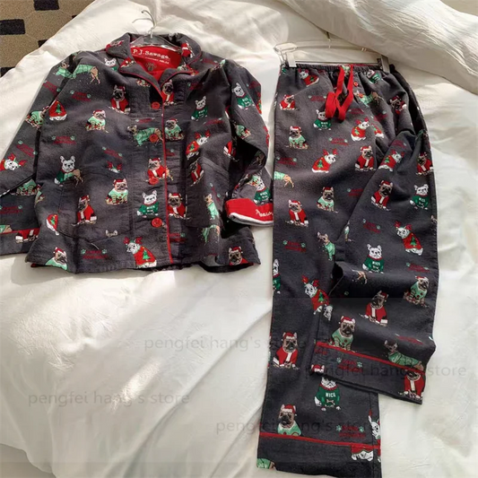 2025 Autumn Winter Homewear Women Pajamas Suit Christmas Party Cartoon Pjs Loungewear Lady Sleepweawr Cotton Nightwear Outfit.
