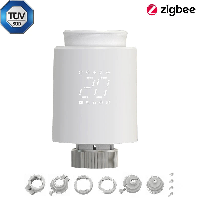 Smart Thermostat TRV Radiator Valve Zigbee/WiFi Tuya Actuator Head Remote Temperature Controller Voice Control Alexa Google Home.
