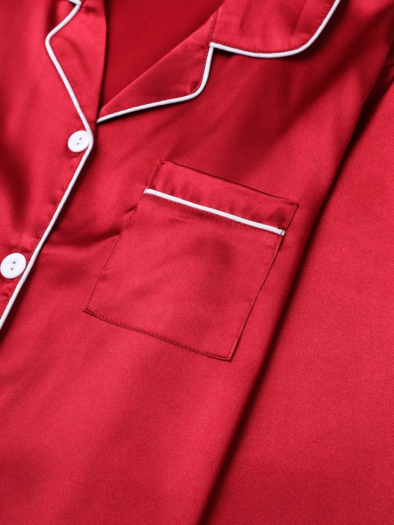 Solides Pyjama-Set mit langen Ärmeln, Knopfleiste, Revers, Oberteil und Hose, Pyjama-Set, Damen-Nachtwäsche und Loungewear