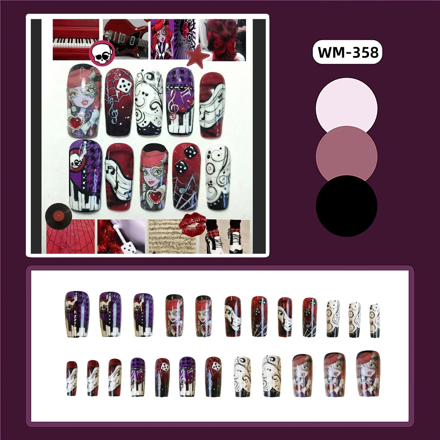 24pcs Red Star Print Fake Nails Sweet Cool Short Almond Press on Nail for Women Wearable Detachable Ins Spice Girl False Nails