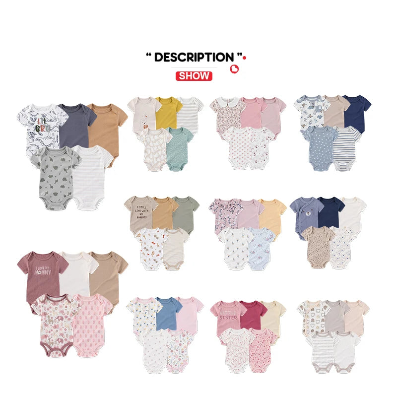 5 Teile/los Vier Jahreszeiten Mode Cartoon Kurzarm Baby Junge Mädchen Bodys Weiche Neugeborenen Onesies Kleidung