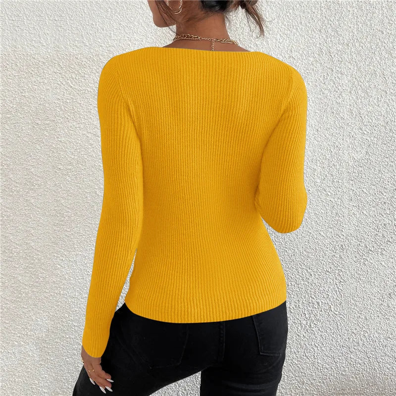 2026 herbst Winter Frauen Solide Rippen Stricken V-ausschnitt Streifen Pull Pullover Femme Y2k Langarm Pullover Jersey Tops Mode Kleidung