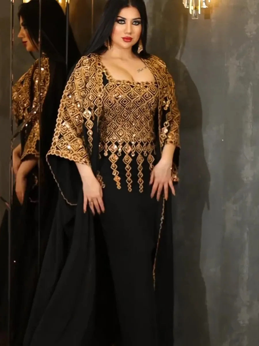 Neue muslimische Roben aus dem Nahen Osten, zweiteiliges Set, (Abaya), neue Mode für Damen, bestickte Spitze, Chiffon, muslimische Roben, Dubai und Türkei