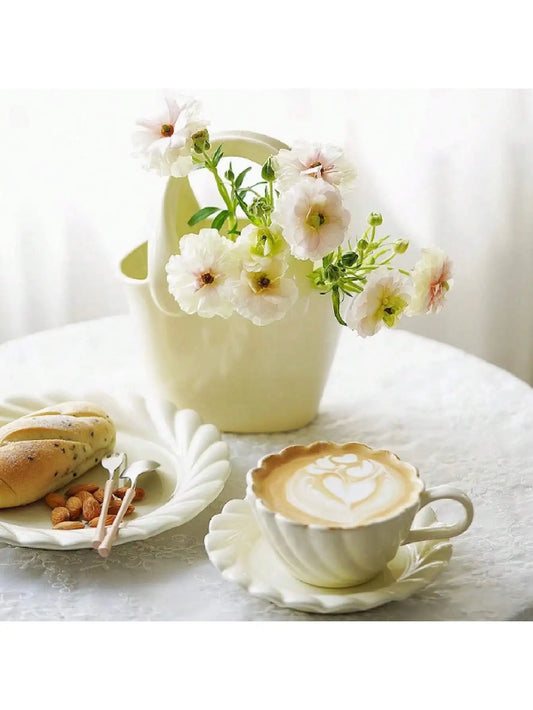 Vintage Floral Ceramic Coffee Mug & Saucer Set - Elegant Tea Cups for Afternoon Tea, Latte, Cappuccino - Perfect Gift for W.