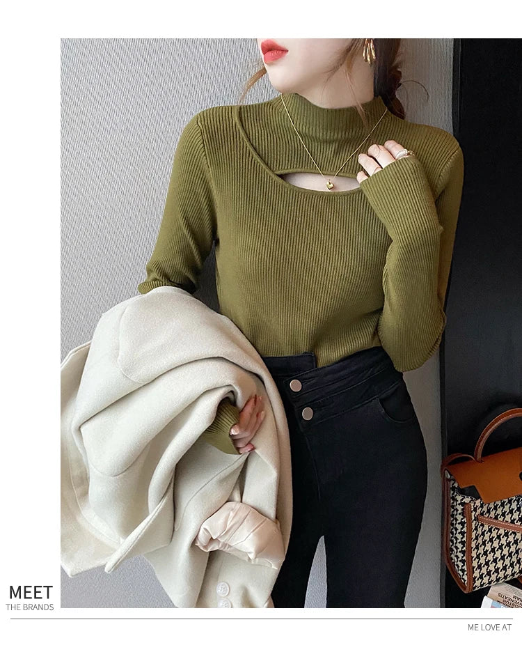 Herbst Winter Gestricktes Hemd Frauen Pullover Stricken Pullover Tops Mode Weibliche Lange Hülse Dünne Elastische Dünne Pullover Shirts
