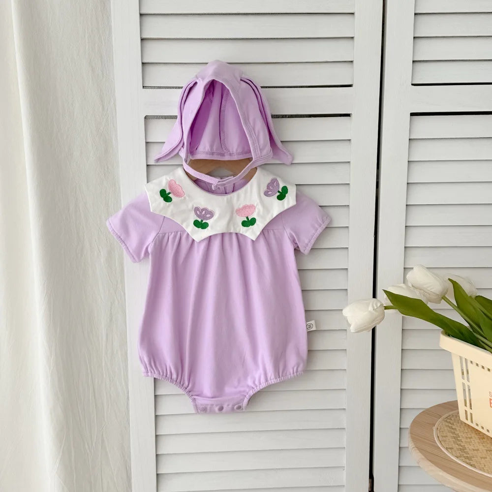 0-2Y Sommer Baby Mädchen Kleidung Kleinkind Mädchen Body & Einteilige Tulpe Stickerei Kleidung Mit Hut