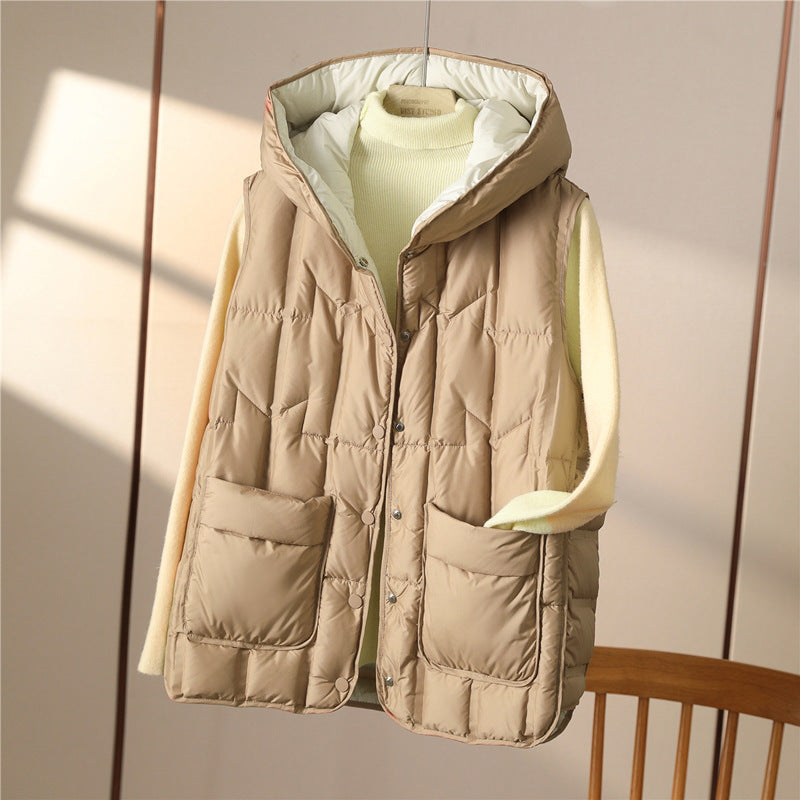 Weiblich 90% weiße Ente Daunen ultraleichte ärmellose Daunen weste 2023 neue Herbst/Winter Mode Kapuze Basics Frauen warme Weste Mantel