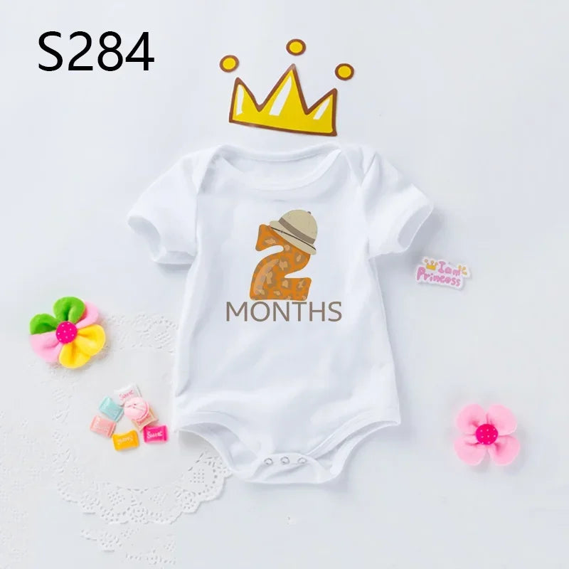 Monatlicher Meilenstein-Baby-Body, niedliches Tier, 1–12 Monate, Einteiler, Babyparty, Geschenk, Monatsbilder, monatliche Overall-Kleidung