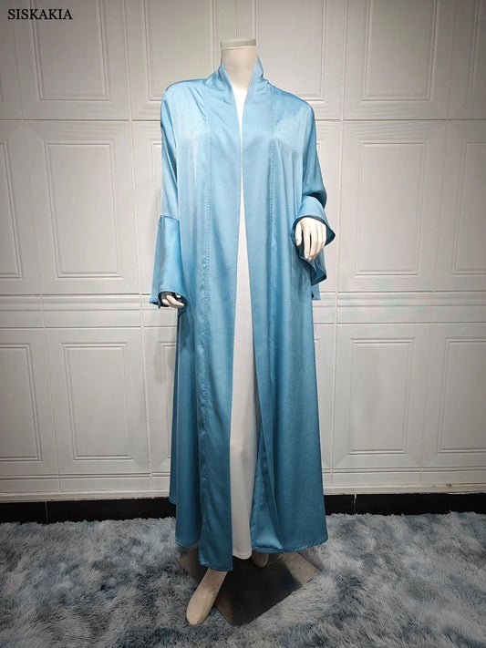 Siskakia Muslim Open Kimono Abaya For Moroccan Women Fashion Ruffle Sleeve Arab Dubai Clothing Jalabiyat Turkey Soft Gulf Robe.