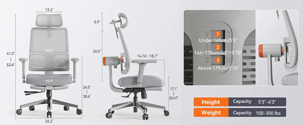NEWTRAL MagicH-GPRO Ergonomischer Stuhl mit Fußstütze, AutoFollowing-Rückenlehne, Kopfstütze, adaptive Unterrückenstütze, verstellbare Armlehne