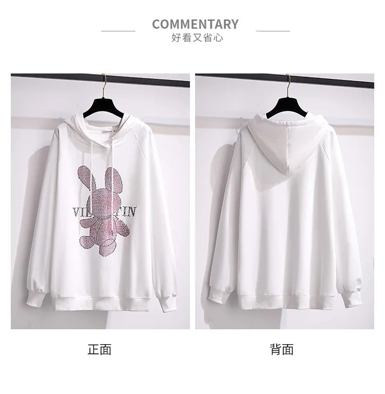 175Kg Plus Größe frauen Fehlschlag 170 Herbst Winter Neue Lose Fleece Cartoon Mit Kapuze Sweatshirt Schwarz Weiß 6XL 7XL 8XL 9XL 10XL 11XL