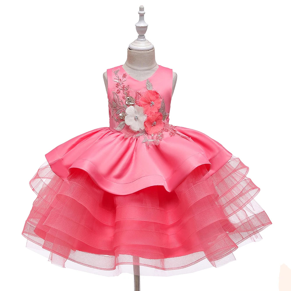 Flauschige Mesh Kinder Kleid Leistung Weihnachts kleid Wassermelone rot Mädchen Kleid für 0 bis 6 Jahre Kind